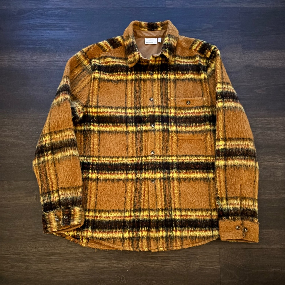 Asos Design Overshirt Textured Boucle Mohair Wool Style Plaid Flannel Shirt